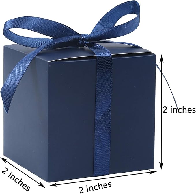 COTOPHER 100pcs Small Gift Boxes, Favor Boxes 2x2x2 inches Paper Gift Boxes with Ribbons Candy Box for Wedding Favors Baby Shower Bridal Shower Birthday Party (100pcs 2x2x2, Blue)