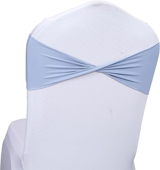 MDS Pack of 25 Spandex Chair Sashes Bows Elastic Stretch Dining Chair Bands Ties Without Slider Buckle Universal fits for Wedding Baby Shower Birthday Party Banquet Event Decoration - Baby Blue