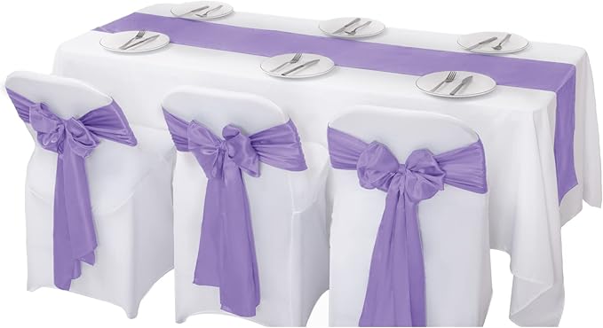 24Pack Table Runner 12 x 108 Inches Satin Silk Table Runner for Wedding, Birthday Party, Banquets, Graduations Decoration, fit Rectange and Round Table-Lavender