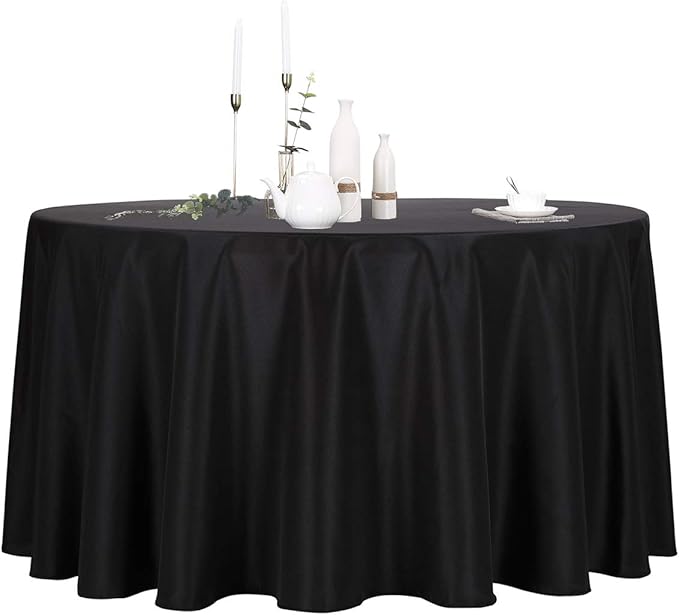 Ascoza 2pack 108 Inch Black Round Tablecloth in Polyester Fabric for Wedding/Banquet/Restaurant/Parties
