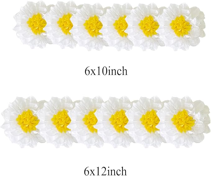 12pcs 10in 12in White Yellow Paper Flowers Tissue Flowers Pom Paper Pom Poms Hanging Paper Flowers Wall Backdrop Wedding Party Flower Decorations DIY Art Craft Blooms for Birthday Baby Shower Decor