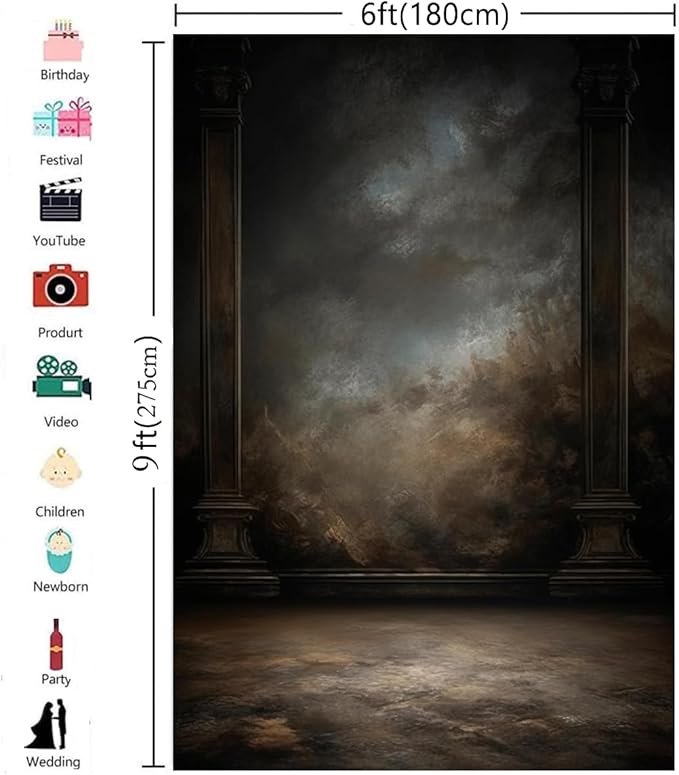 6x9ft Dark Vintage Photography Backdrops Portrait Photo Backdrop Wedding Bridal Show Birthday Background for Studio Props