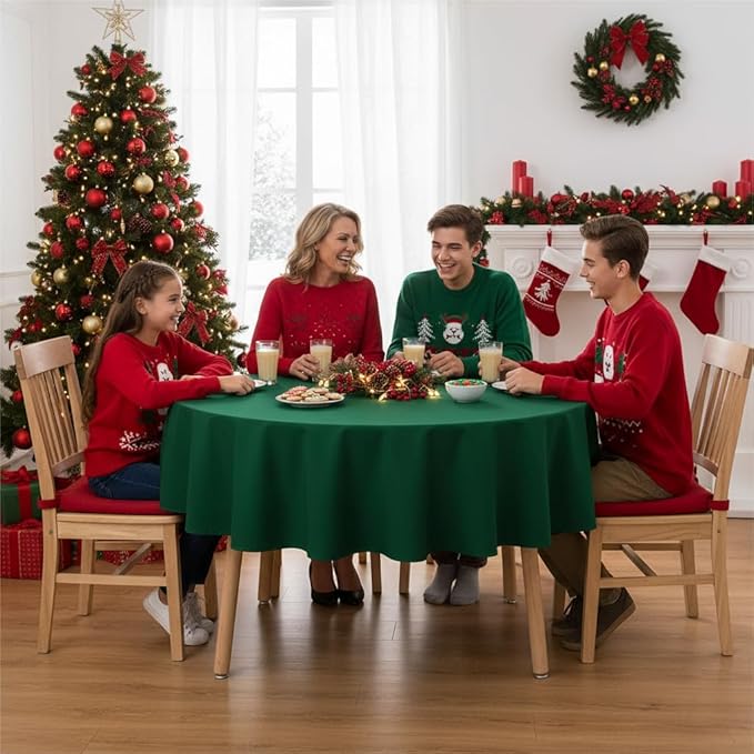 sancua Round Tablecloth - 48 Inch - Water Resistant Spill Proof Washable Polyester Table Cloth Decorative Fabric Table Cover for Dining Tables, Buffet Parties and Camping, Hunter Green