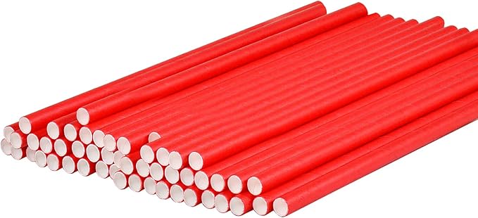 Disposable 7.75 inch Solid Red Paper Straws 100 Counts for Drinking, Decoration, Cake Pops, DIY Arts & Crafts - Eco-friendly