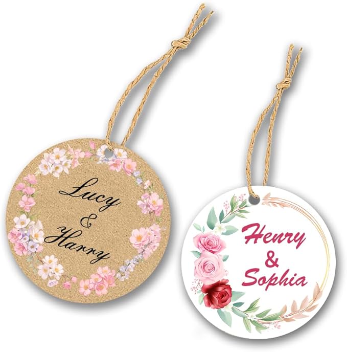 Custom Hang Tags for Favors, Custom Gift Tags, Customized Gifts Wrapping Labels, Personalized Wedding Items Birthday Party Favors Crafts Tag, Round Thick Kraft Paper Hang Tags with String