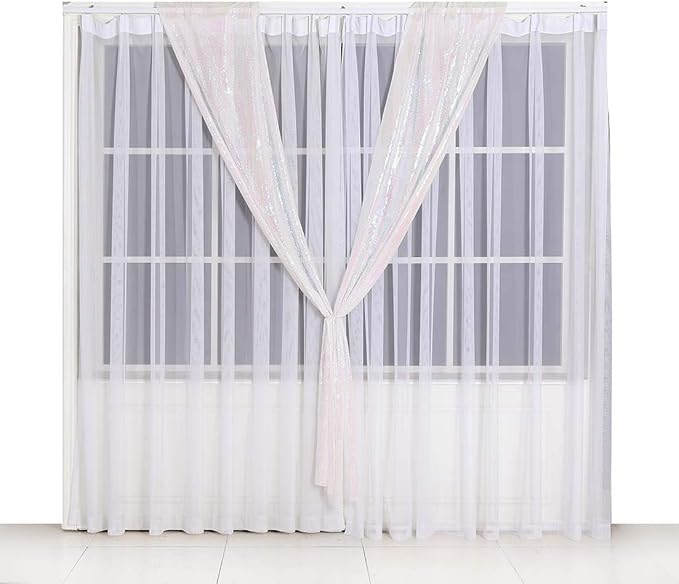 SquarePie Sequin Backdrop 2FTx8FT Iridescent 2pcs Curtain Background for Wedding Party Christmas Decoration