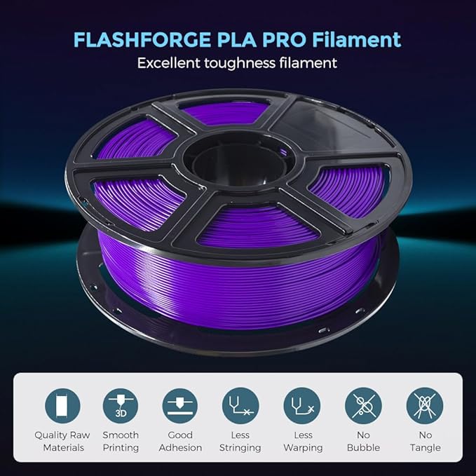 FLASHFORGE 3D Printer Filament, PLA PRO Filament 1.75mm, 1KG Spool (2.2lbs), Dimensional Accuracy +/- 0.02mm for FDM 3D Printers, Better Tenacity & No Knotting (Purple)