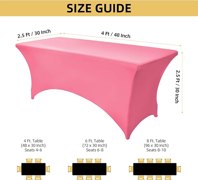 2-Pack 4ft Spandex Table Covers for Rectangular Folding Tables - Wrinkle Resistant Stretch Tight Table Cloths - Ultimate Fitted Table Protector for Parties, Banquet, and Wedding