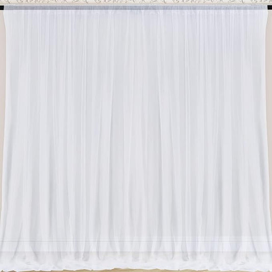 10x10 White Tulle Backdrop Curtains for Parties, Sheer Backdrop Curtain Wedding Photo Background Drapes for Baby Shower Photography Birthday Party