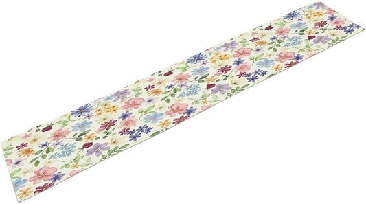 Floral Decorative Table Runner, Watercolor Floral Botanical Rustic Modern Style Pattern Printed Long Table Runner for Restaurant Kitchen Party,13in（33cm） W * 60in（152cm） L