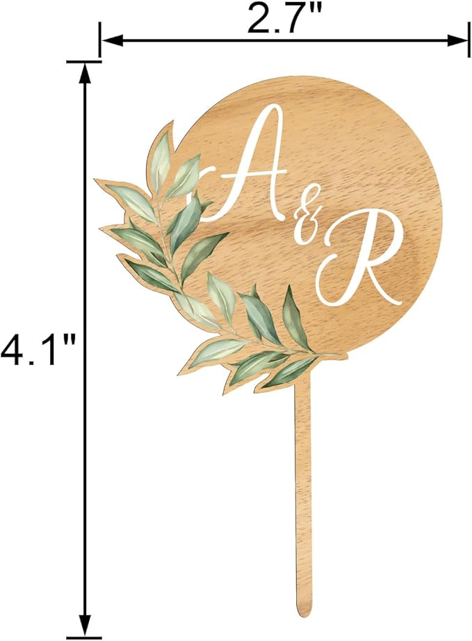Custom Cupcake Toppers Cake Decorations in Wood for Wedding Engagement Baby Shower Birthday Party etc. (Design A / 12 PCS)