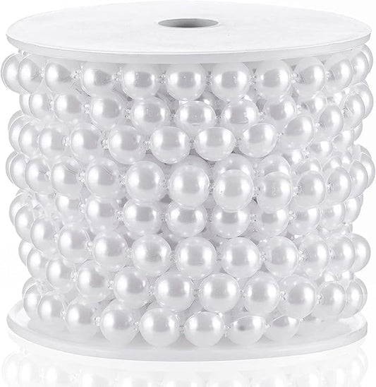 Flat Pearl Garland String 11 Yards, 10MM Half-Round Beaded Spool Roll Crafts for Wedding Decoration (White)