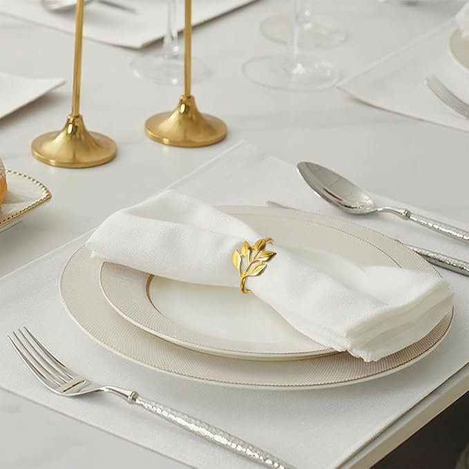 40 Pcs Leaf Napkin Rings Set, Gold Metal Napkins Rings Holders Bulk for Cloth Napkins Table Adornment for Wedding, Birthday, Thanksgiving, Christmas, Banquet, Dinning Table Decorations