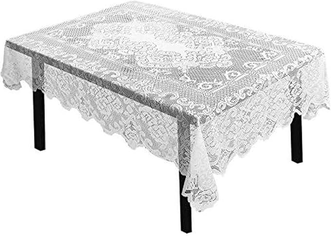 Juvale Rectangular Lace Tablecloth - White Lace, 54 x 72 in Vintage Floral Scalloped Polyester - Wedding & Tea Party Table Cloth & Baby Shower Tablecloth (Pack of 2)