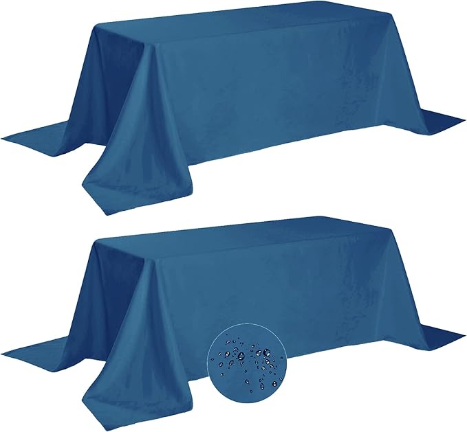 Fokitut 2 Pack Waterproof Rectangle Tablecloth, 90x132 Inch,Stain Resistant and Wrinkle Polyester Table Cloth, Fabric Table Cover for Kitchen Dining, Wedding, Party, Holiday Dinner-Mediterranean Blue