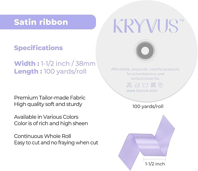 Lavender Satin Ribbon 1-1/2 inch X Continuous 100 Yards, Single Face Polyester Ribbon Perfect for Gift Wrapping, Flower Bouquet, Wedding Decor, Crafts, Bow Making, Sewing and More