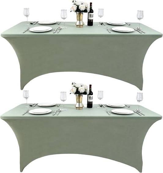118 2-Pack 4ft Spandex Table Covers for Rectangular Folding Tables - Wrinkle Resistant Stretch Tight Table Cloths - Ultimate Fitted Table Protector for Parties, Banquet, and Wedding