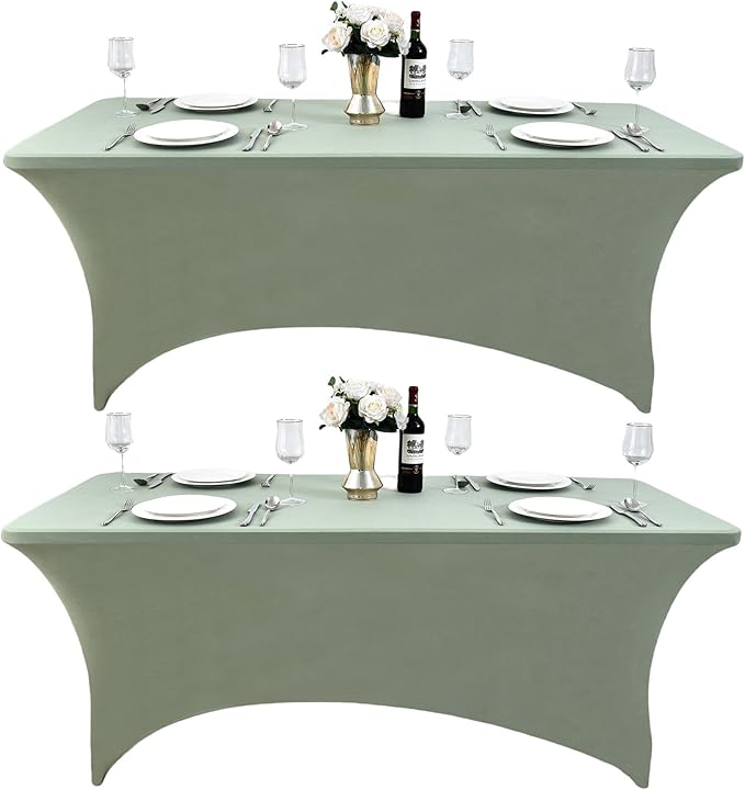 121 2-Pack 6ft Spandex Table Covers for Rectangle Standard Folding Tables - Wrinkle Resistant Stretch Tablecloths - Ultimate Fitted Table Protector for Parties, Banquet, and Wedding