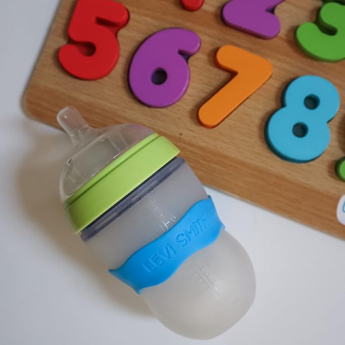 InchBug Orbit Labels - Baby Bottle Name Labels for Daycare, Sippy Cup Bands - Engraved Silicone, Reusable, Dishwasher Safe, Matching Color Personalization, 4-Pack (Lavender Gelato)
