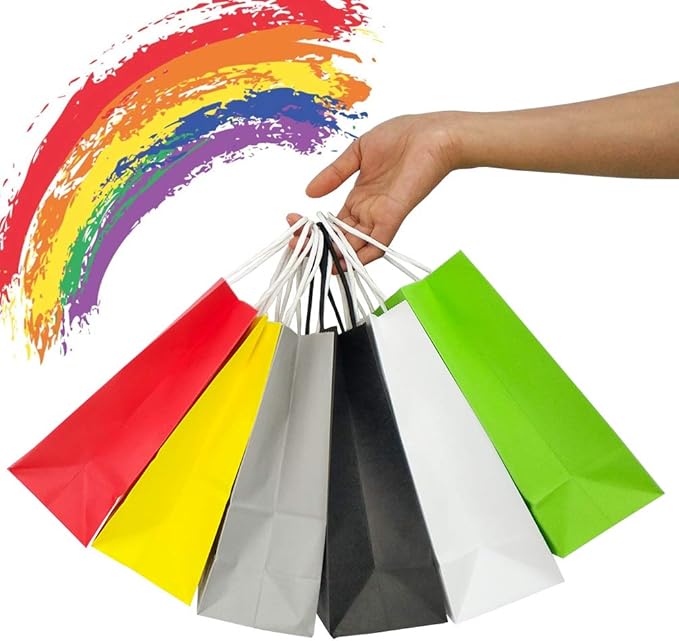 25 PCS Small Gift Bags Purple Kraft Paper Bags with Handles for Party Favors (8.2 x 6 x 3.1 In)