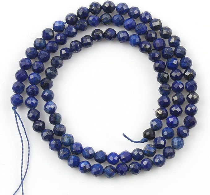 Song Xi 90pcs 4mm Natural Dark Lapis Lazuli Gemstone Beads Faceted Round Loose Stone Beads for Jewelry Making