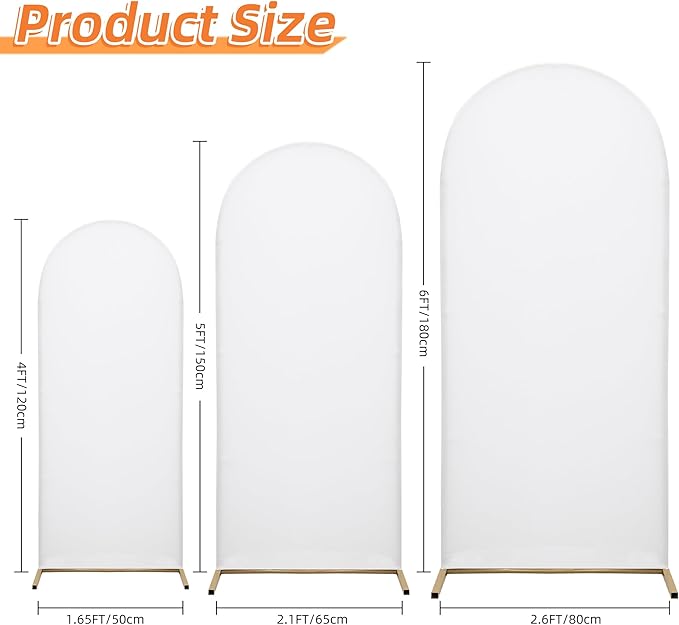 Wedding Arch Cover Spandex Arch Backdrop Cover (4FT,5FT,6FT) Set of 3 Arch Stand Cover Arch Covers Stretchy Backdrop for Wedding Birthday Party Decoration Baby Shower (White)