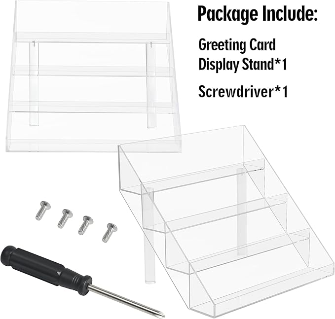 PecMuikee Greeting Card Display, 4 Tiers Clear Acrylic Sticker Display Stand for Vendors Retail, Display Photo Stand for Counter Tabletop Display Supplies, 2 Sets