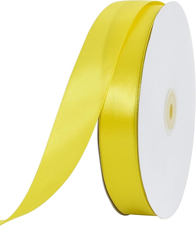 TONIFUL 1 Inch x 100yds Lemon Yellow Satin Ribbon, Thin Solid Color Satin Ribbon for Gift Wrapping, Crafts, Hair Bows Making, Wedding Party Decoration, Invitation Cards, Floral Bouquets, Christmas