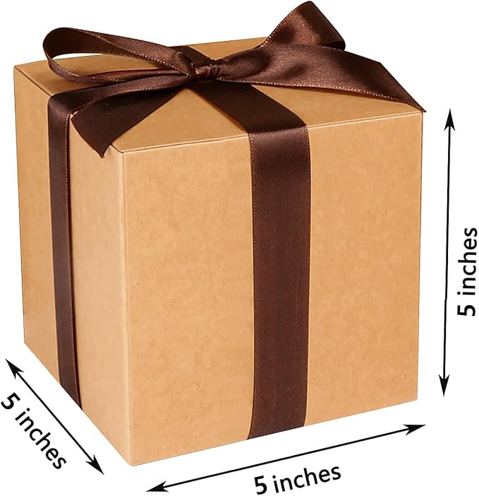 COTOPHER Small Gift Boxes 25 Pack 5x5x5 inches Brown Gift Boxes with Lids for Gifts, Crafting, Wedding Party Favor, Cupcake Boxes, Candy, Bridesmaids Proposal Box with Ribbons and Stickers