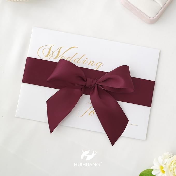 HUIHUANG 1-1/2 inch Double Face Satin Ribbon Maroon Ribbon Satin Wine Red Ribbons 50 Yards Roll for Gift Wrapping Bow Making Floral Bouquet Wedding Invitations Decor Party Favor Craft Supplies