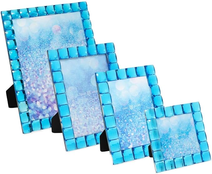 Isaac Jacobs Decorative Sparkling Turquoise Jewel Picture Frame, Photo Display & Home Décor (4x4, Turquoise)