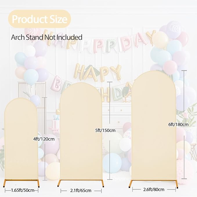 WEERRW Beige Arch Backdrop Cover Ballon Arch Stand Covers Set of 3 Spandex Fitted Round Top Chiara Stretchy Backdrop for Wedding Birthday Party Decoration(6FT, 6.6FT, 7.2FT)