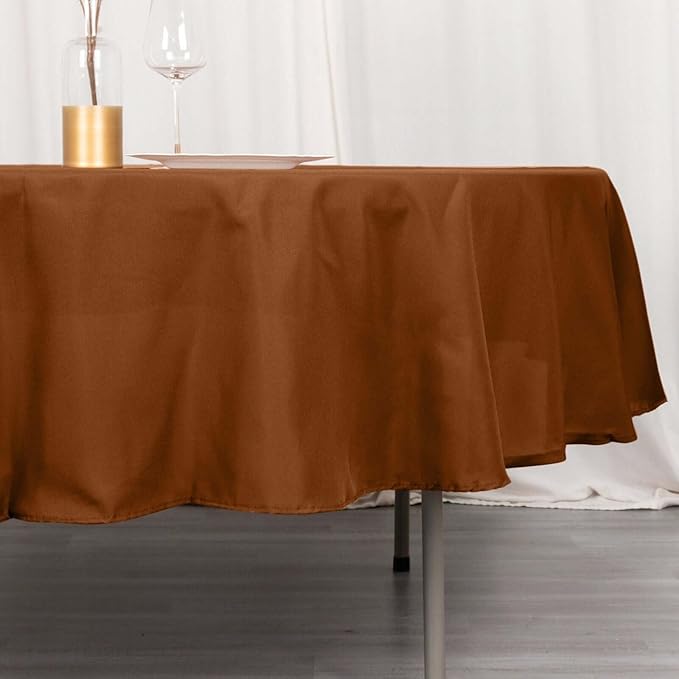 Efavormart Round Tablecloth, 90 Inch Stain & Wrinkle Resistant Washable Table Cloth, Decorative Polyester Fabric Table Cover for Banquet, Wedding, Dining- Brown