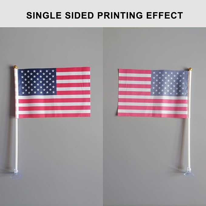 American Mini Flags with Suction Cup Handheld US Small Flags for Office Store Party Gardens Yards (single sided (set of 10))