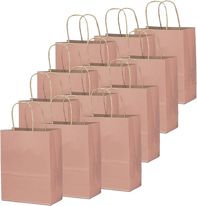 qiqee 100PCS Gift Bag with Handles Bulk Kraft Dusty Pink Paper Bags Multiple Uses (13"x10.3"x4.6"- Large Size)