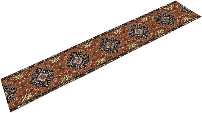 Vintage Boho Orange Table Runner, Country Rustic Farmhouse Magical Abstract Print Pattern for Home Kitchen Table Decor Dining Coffee Room Garden Party Decor 13x108in