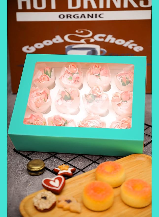 12 Cupcake Containers 10-Packs Cupcake Box Cupcakes Carrier, Mint Blue 12 Cupcake Boxes with Window 13"x10"x3.5"