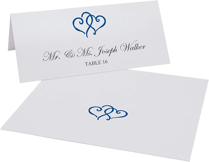 Linked Hearts Printable Place Cards, Royal Blue (Choose Color), Set of 150 (25 Sheets), Laser & Inkjet Printers - Wedding, Party, Dinner, and Special Events - Made in the USA