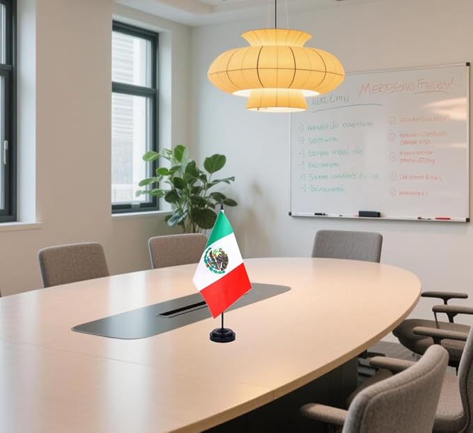 Mexico Desk Flag 12" Solid Pole Deluxe Set Mexican Flags Banner Mini Small Mexico Office Table Flags with Black Stand Base Desktop Decorations(2Pack)