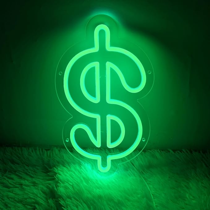 Dollar Neon Sign Money Neon Signs for Wall Decor Dollar Sign Decorations Dollars Money Obsessed Decorations LED Green Light for Bar Bedroom Party Love Money Wall Decoration, 11.9" x 7"