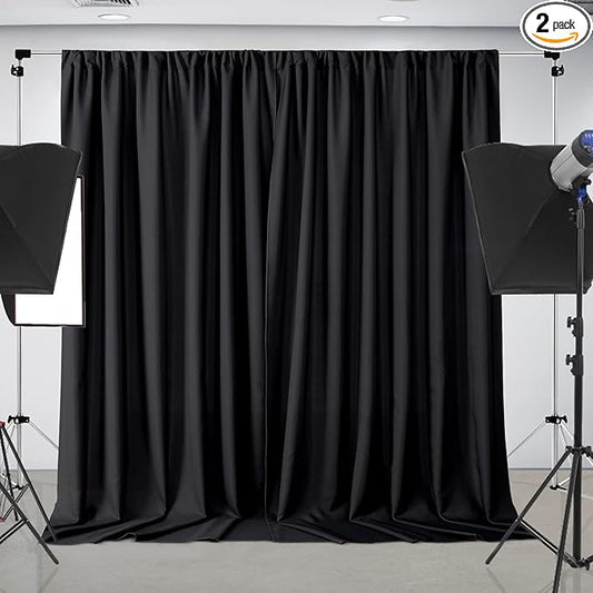Joydeco Black Backdrop Curtains for Parties, 10x10 Wrinkle Free Black Backdrop Drapes for Birthday Party Home Party, Curtains Backdrop 5ft x 10ft 2 Panels with Rod Pockets
