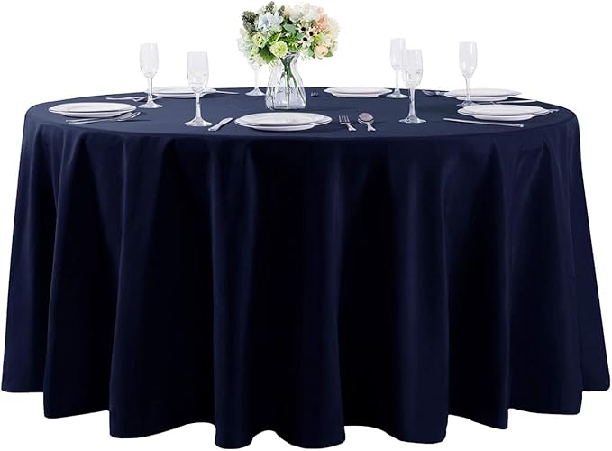 132 inch Round Tablecloth Washable Polyester Table Cloth Decorative Table Cover for Wedding Party Dining Banquet（132 inch,Navy）