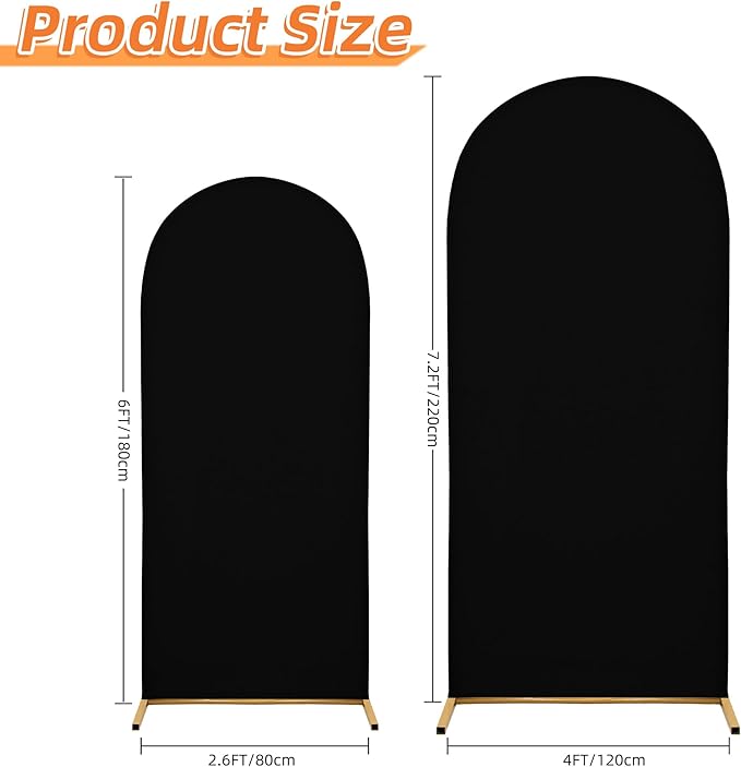 Wedding Arch Cover Spandex Arch Backdrop Cover 7.2FT,6FT Set of 2 Arch Covers Stretchy Backdrop for Wedding Birthday Party Decoration Baby Shower Banquet (Black)