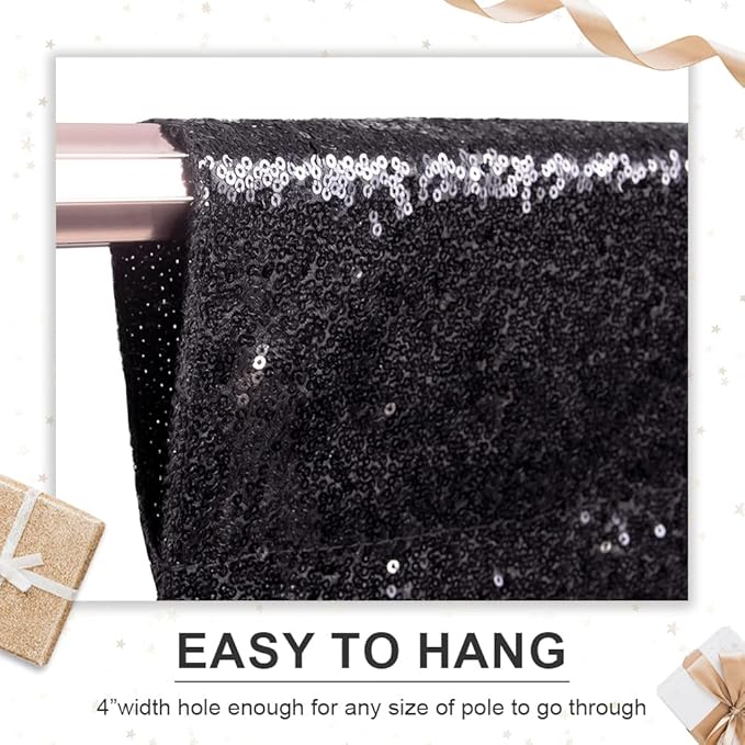 PartyDelight Sequin Backdrop Curtains 2 Panels Black 5Ft x 10Ft Photograph Back Drop Wedding Curtain Special Events