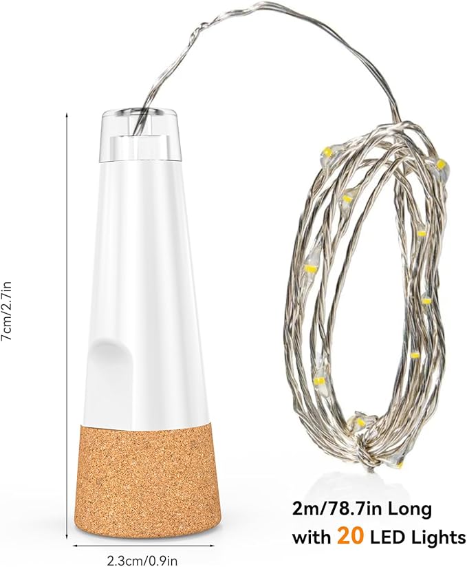 USB Bottle Lights Rechargeable Wine Bottle Fairy Lights Cork LED String Lights 20 LEDs Copper Wire for Table Party DIY Decor