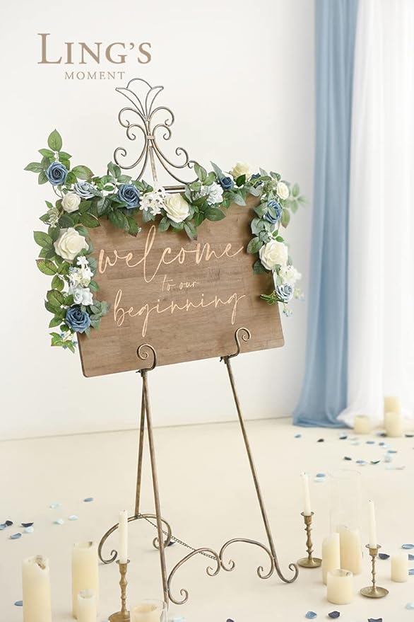 Ling's moment 5FT Dusty Blue Artificial Flower Garland Rose Leaves Floral Garland Arch Flowers Vine Table Garland for Wedding Party Backdrop Decor Home Mantel Table Centerpieces Decoration