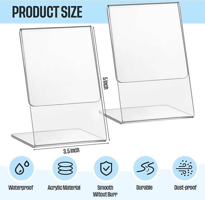 Ctosree 12 Pcs Acrylic Photo Frame L shape Slant Back Desktop Photo Frames Plastic Clear Sign Clear Acrylic Display Stand Table Top Sign for Home Office Wedding Restaurant Menu (3.5 x 5 Inch)
