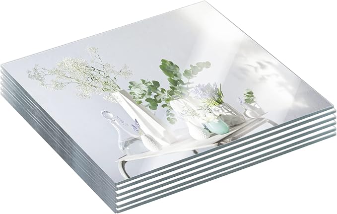 JAMBALAY 8" Square Mirror Centerpieces for Tables, Glass Mirror Plates for Table Centerpieces, Mirror Tray for Wedding & Party Decorations, 2mm Set of 12 Mirror Table Centerpieces for Tables