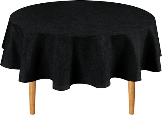 Hiasan Round Linen Tablecloth 70 Inch - Wrinkle and Stain Resistant Washable Polyester Fabric Table Cloth for Dining Room Kitchen Party, Black