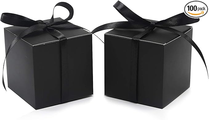 COTOPHER 100pcs Small Gift Boxes, Favor Boxes 2x2x2 inches Paper Gift Boxes with Ribbons Candy Box for Wedding Favors Baby Shower Bridal Shower Birthday Party (Black)